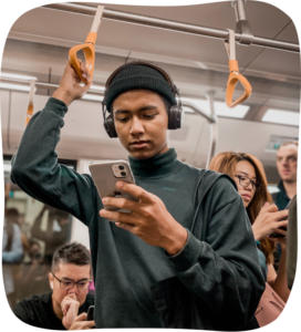 Person on phone on train
