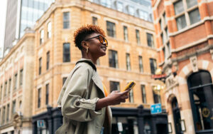 Woman in the city living breaking free from living paycheck to paycheck