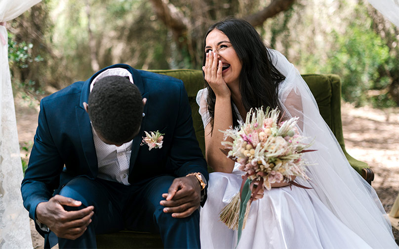 Bride and groom celebrating their wedding