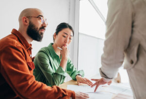 Man and woman reviewing finances